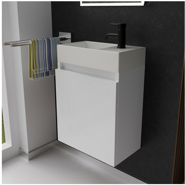 Alpenberger Badmöbel-Set Gäste WC Waschbecken mit Unterschrank - Badschrank Hängend, (2-tlg. Waschtisch Set Weiß, Waschbeckenunterschrank mit Softclose), Waschp