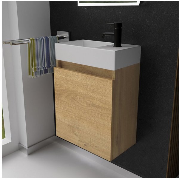 Alpenberger Badmöbel-Set Gäste WC Waschbecken mit Unterschrank - Badschrank Hängend, (2-tlg. Waschtisch Set Eiche Natur, Waschbeckenunterschrank mit Softclose),
