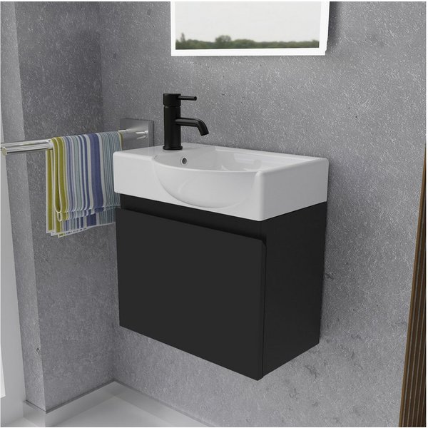 Alpenberger Badmöbel-Set - Gäste WC Waschbecken mit Unterschrank 45 cm Breit, (Badschrank 2-tlg., Waschtisch hängend), Waschbeckenunterschrank mit Softclose - S