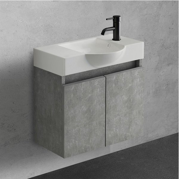 Alpenberger Badmöbel-Set Gäste WC Waschbecken mit Unterschrank klein hängend 55 cm Breit, (Waschtisch mit Unterschrank hängend, Gäste WC Waschtisch Set Grau), W