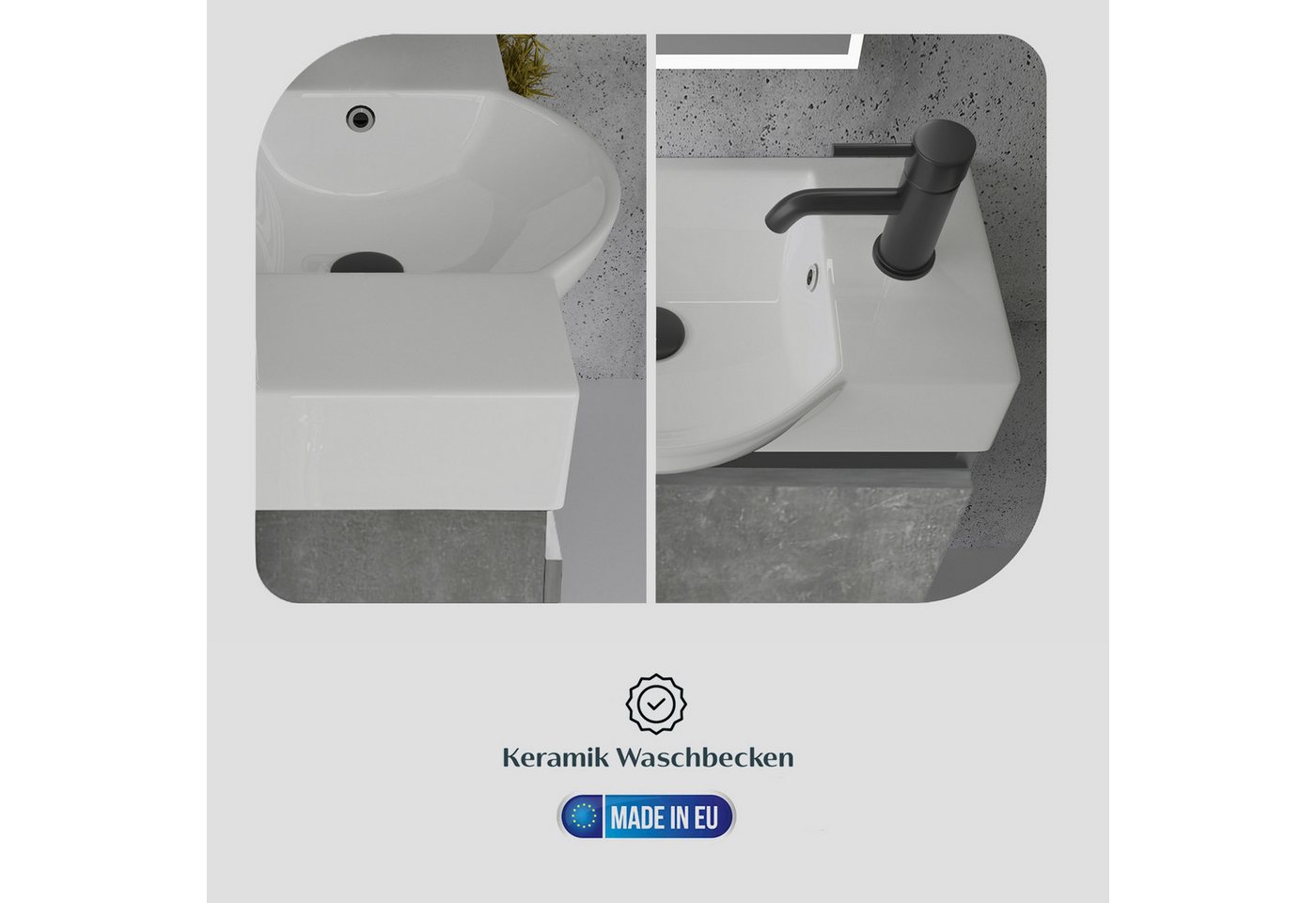 Alpenberger Badmöbel-Set Gäste WC Waschbecken mit Unterschrank klein hängend 55 cm Breit, (Waschtisch mit Unterschrank hängend, Gäste WC Waschtisch Set Grau), W – Bild 5 von 5