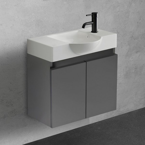 Alpenberger Badmöbel-Set Gäste WC Waschbecken mit Unterschrank klein hängend 55 cm Breit, (Waschplatz mit Waschbecken Eckig Oval, Gäste WC Möbel, Badmöbel in An