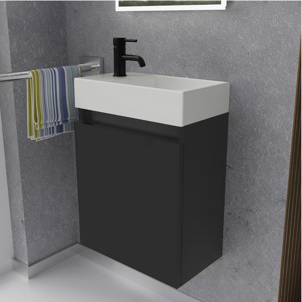 Alpenberger Badmöbel-Set Gäste WC Waschbecken mit Unterschrank - Badschrank Hängend, (2-tlg. Waschtisch Set Schwarz, Waschbeckenunterschrank mit Softclose), Was