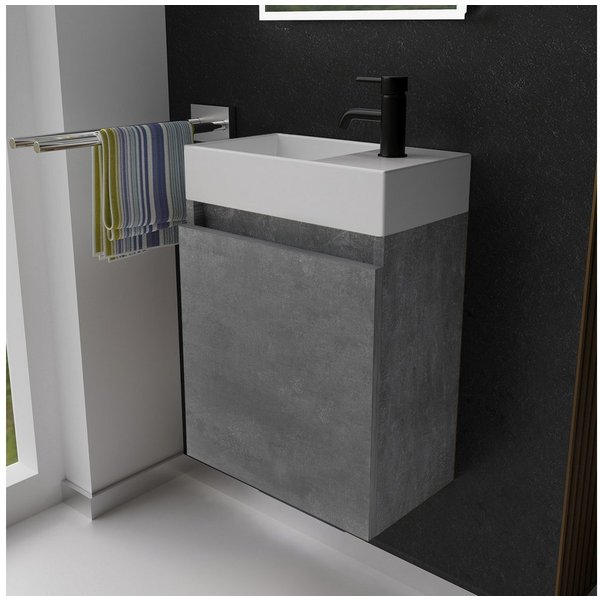 Alpenberger Badmöbel-Set Gäste WC Waschbecken mit Unterschrank - Badschrank Hängend, (Waschbeckenunterschrank mit Softclose, 2-tlg. Waschtisch Set Cement), Wasc