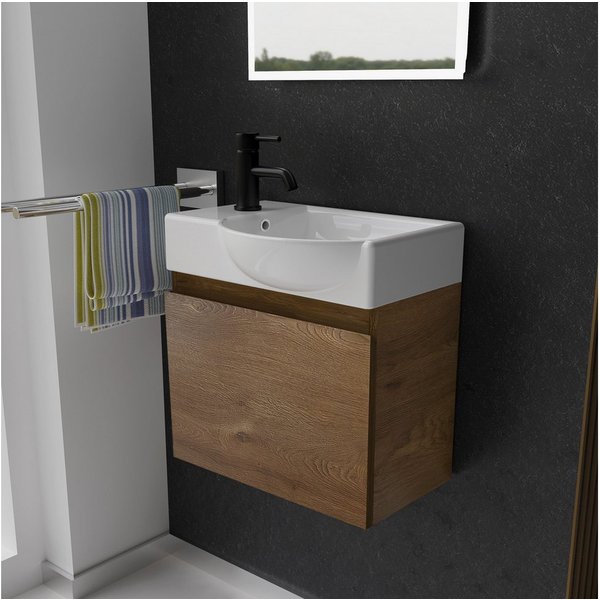 Alpenberger Badmöbel-Set - Gäste WC Waschbecken mit Unterschrank 45 cm Breit, (Badschrank 2-tlg., Waschtisch hängend), Waschbeckenunterschrank mit Softclose - F