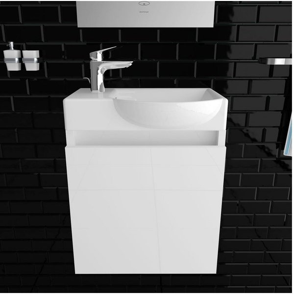 Alpenberger Badmöbel-Set Kleines Waschbecken mit Unterschrank Gäste WC 45 cm Weiß, (Soft-Close Tür, grifflos, 2-St., Keramik Becken mit Überlauf), Waschtisch Gä