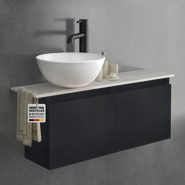 Alpenberger Badmöbel-Set mit Aufsatzwaschbecken Waschtisch mit Unterschrank & Keramikplatte, (Waschbeckenunterschrank hängend, Waschtischunterschrank mit Softcl