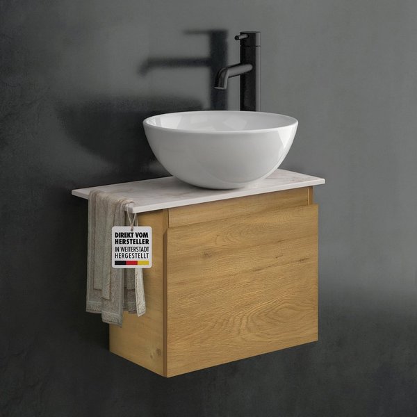 Alpenberger Badmöbel-Set mit Aufsatzwaschbecken Waschtisch mit Unterschrank & Keramikplatte, (Gäste WC Waschtisch mit Waschbecken, Waschbeckenunterschrank mit S