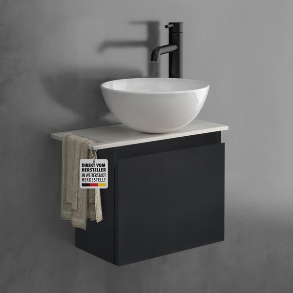 Alpenberger Badmöbel-Set mit Aufsatzwaschbecken Waschtisch mit Unterschrank & Keramikplatte, (Waschbeckenunterschrank mit Softclose, Waschtischunterschrank häng