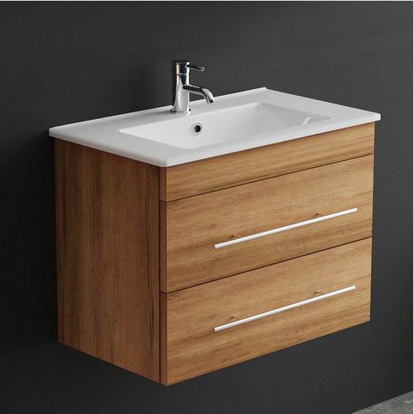 Alpenberger Badmöbel-Set Waschbecken mit Unterschrank - Waschbeckenunterschrank mit Schubladen, (Badezimmerschrank - Bamboo, Schrank Badschrank - 70 cm), Gäste 