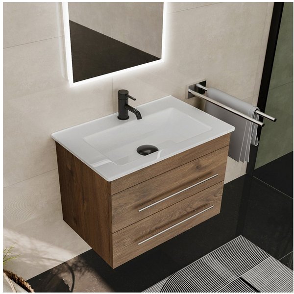 Alpenberger Badmöbel-Set Waschbecken mit Unterschrank - Waschbeckenunterschrank mit Schubladen, (Gäste WC Waschtisch Set, Badezimmer Möbel Set), Waschtisch mit 