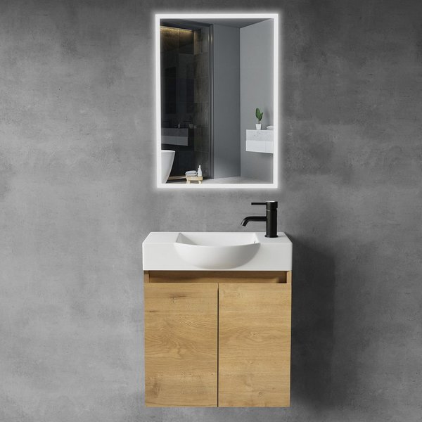 Alpenberger Badmöbel-Set Waschbecken mit Unterschrank und Spiegel Gäste WC Waschtisch Set 55 cm, (Waschtisch mit Unterschrank Hängend, Gäste WC Möbel mit Spiege