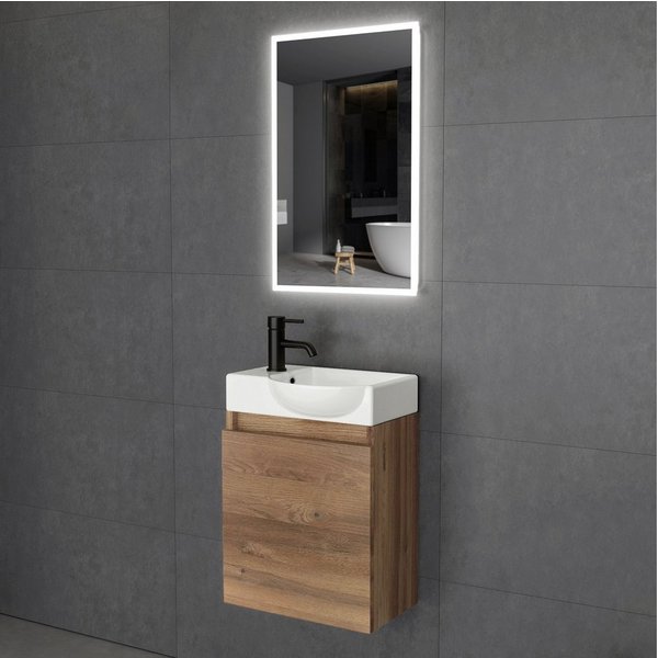 Alpenberger Waschbecken Waschtisch Klein Gäste WC mit Spiegel Waschbecken mit Unterschrank (Badmöbel 3-tlg. Komplett Vormontiert, Waschtisch mit Badspiegel), Ke