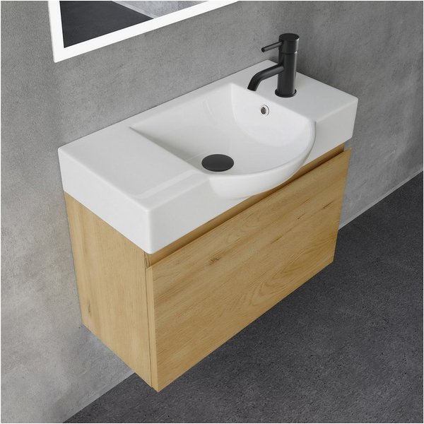 Alpenberger Waschtisch Gäste WC Waschbecken mit Unterschrank Klein, Waschplatz 55 cm hängend (Gäste WC Möbel Vormontiert, Waschtisch mit Unterschrank mit Softcl