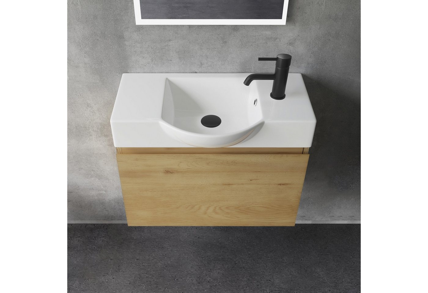 Alpenberger Waschtisch Gäste WC Waschbecken mit Unterschrank Klein, Waschplatz 55 cm hängend (Gäste WC Möbel Vormontiert, Waschtisch mit Unterschrank mit Softcl – Bild 2 von 5