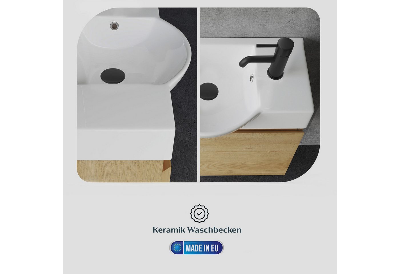 Alpenberger Waschtisch Gäste WC Waschbecken mit Unterschrank Klein, Waschplatz 55 cm hängend (Gäste WC Möbel Vormontiert, Waschtisch mit Unterschrank mit Softcl – Bild 5 von 5