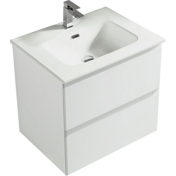 Alpenberger Waschtisch mit Unterschrank - Badmöbel Gäste WC Waschbecken mit Unterschrank (60 cm Breit - Farbe Weiß, Keramik Aufsatzwaschbecken mit Unterschrank)