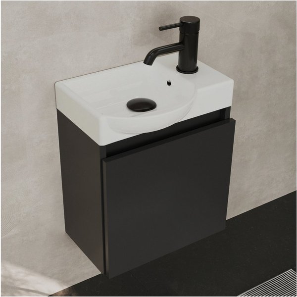 Alpenberger Waschtisch-Set Waschtisch mit Unterschrank hängend 45 cm Gäste WC, Waschbecken mit Unterschrank schwarz & wandhängend