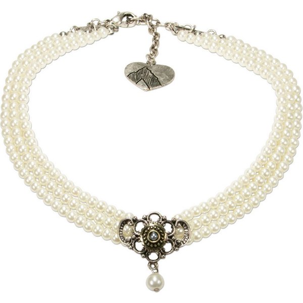 Alpenflüstern Collier Trachten-Perlen-Kropfkette Hedwig (creme-weiß), - nostalgische Trachtenkette Damen-Trachtenschmuck Dirndlkette