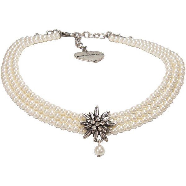 Alpenflüstern Collier Trachten-Perlen-Kropfkette Strass-Edelweiß (creme-weiß), - nostalgische Trachtenkette, eleganter Damen-Trachtenschmuck, Dirndlk