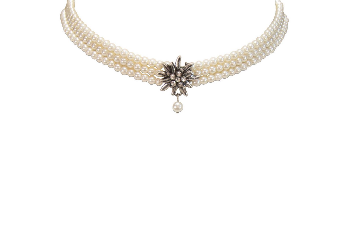 Alpenflüstern Collier Trachten-Perlen-Kropfkette Strass-Edelweiß (creme-weiß), - nostalgische Trachtenkette, eleganter Damen-Trachtenschmuck, Dirndlk – Bild 3 von 4