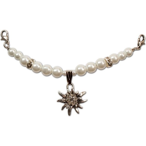 Alpenflüstern Kette mit Anhänger Dirndl-Charivari Mini Fiona (creme-weiß), - Hochwertiger Damen-Trachtenschmuck mit Perlen und Strass-Edelweiß, D