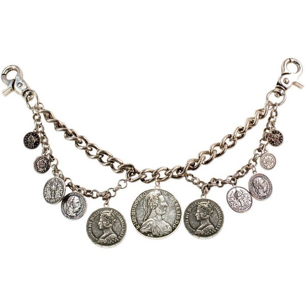 Alpenflüstern Kette mit Anhänger Trachten-Charivari Münzen (antik-silber-farben), - Hochwertiger Herren-Trachtenschmuck mit Münz-Anhängern für die Leder