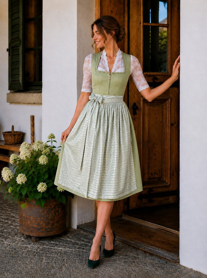 Alpenmärchen Dirndl Midi Dirndl Miranda in hellgrün - ALM1064 – Bild 3 von 5