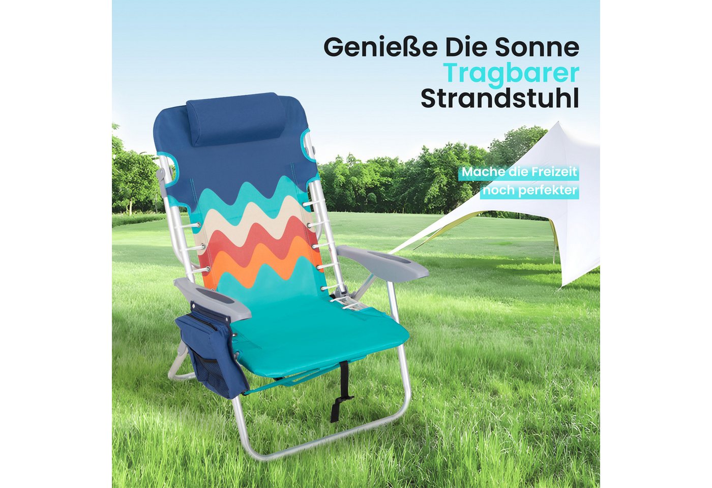 ALPHA CAMP Klappstuhl (Strandstuhl 2er Set), Strandstühle 2er Set Leichte Tragbare Liege Strandkorb 113 kg – Bild 2 von 5