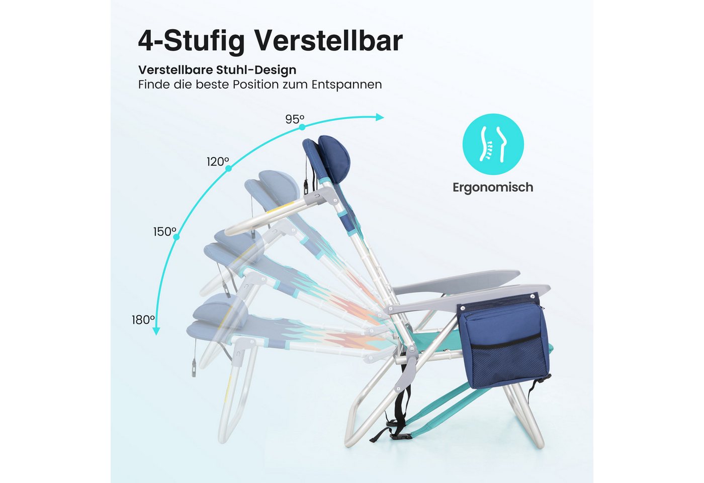 ALPHA CAMP Klappstuhl (Strandstuhl 2er Set), Strandstühle 2er Set Leichte Tragbare Liege Strandkorb 113 kg – Bild 3 von 5