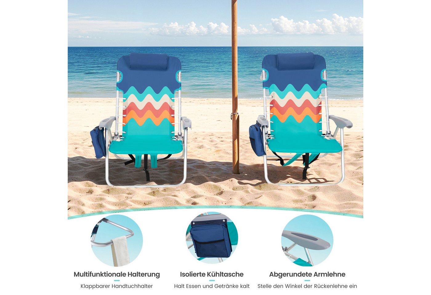 ALPHA CAMP Klappstuhl (Strandstuhl 2er Set), Strandstühle 2er Set Leichte Tragbare Liege Strandkorb 113 kg – Bild 4 von 5