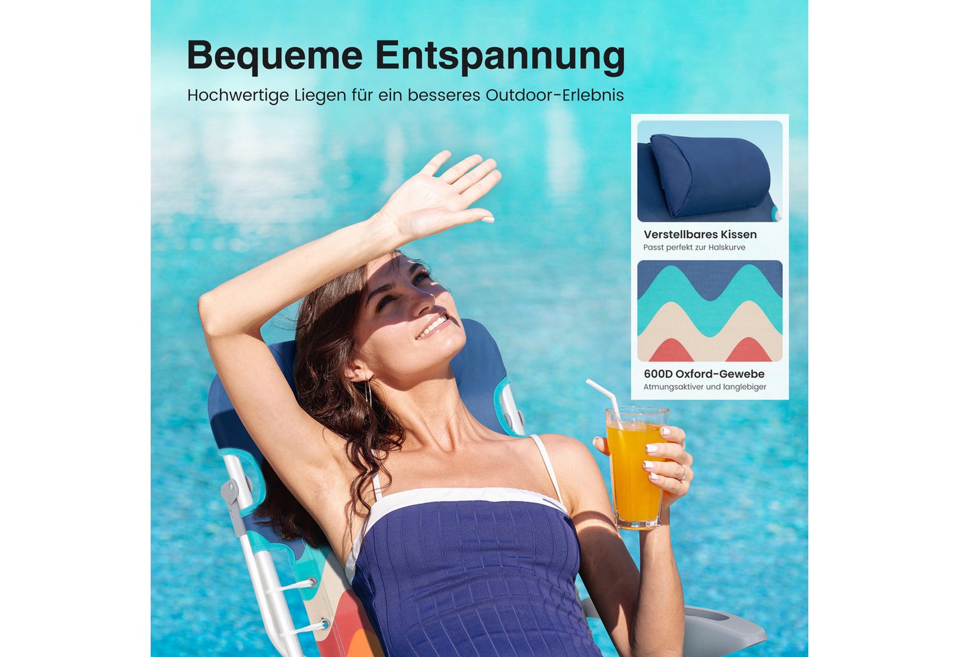 ALPHA CAMP Klappstuhl (Strandstuhl 2er Set), Strandstühle 2er Set Leichte Tragbare Liege Strandkorb 113 kg – Bild 5 von 5