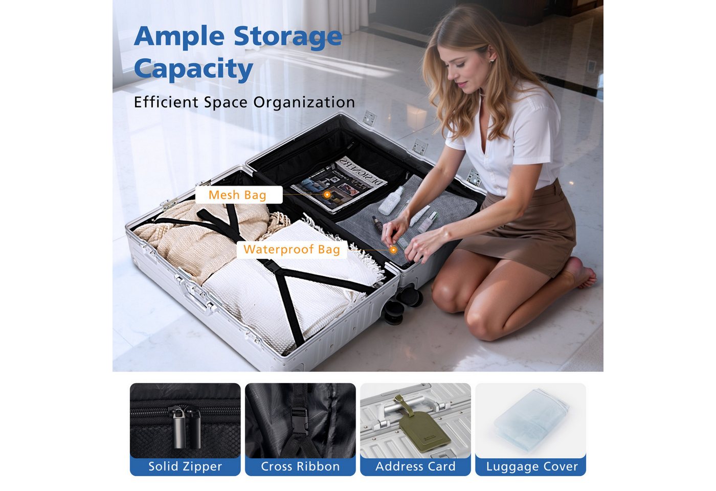 ALPHA CAMP Koffer Hartschalenkoffer (20, 24, 28 Inch) Reisekoffer mit Rollen, Polycarbonat Handgepäck Luggage mit TSA Schloss & Aluminium Rahmen – Bild 5 von 5