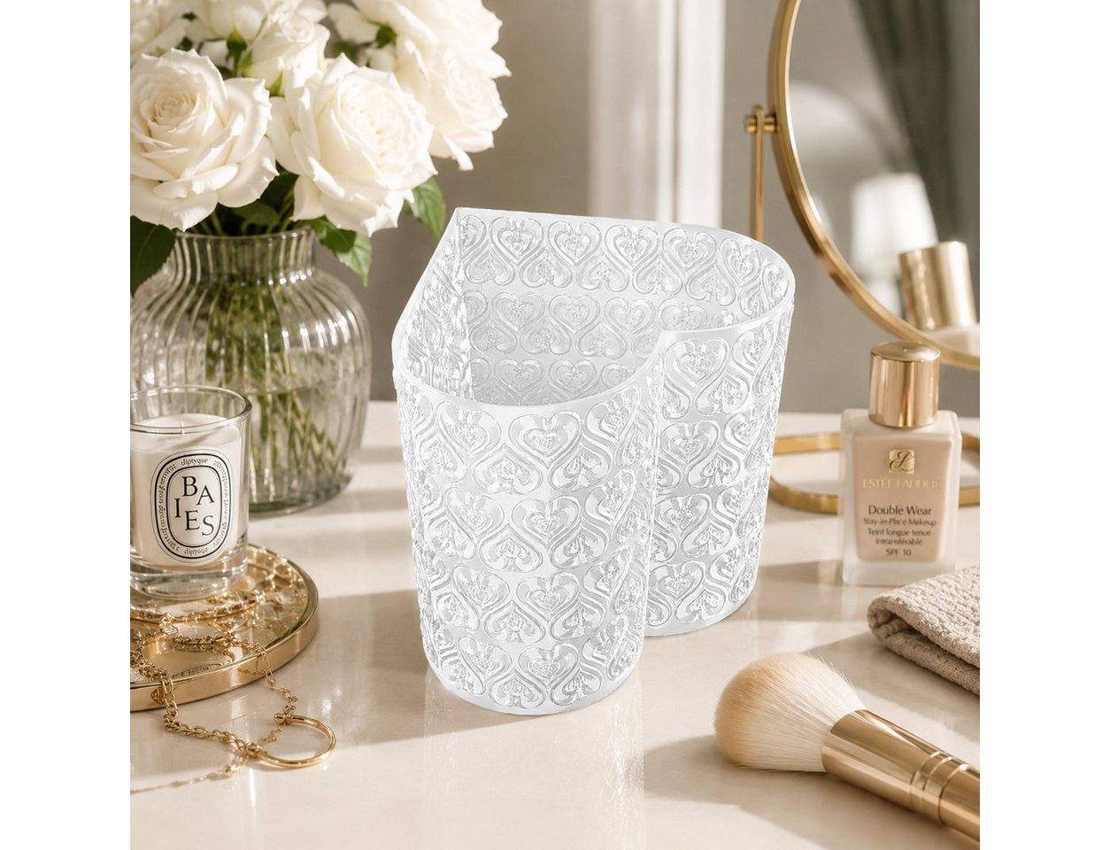 Alpha Electronics Dekovase Herz Organizer Vase Make-up Pinselhalter & Kosmetik Organizer, (Sparangebot, 1 St., hochwertiger 3D Druck), Moderne Deko für Schminkt – Bild 3 von 4