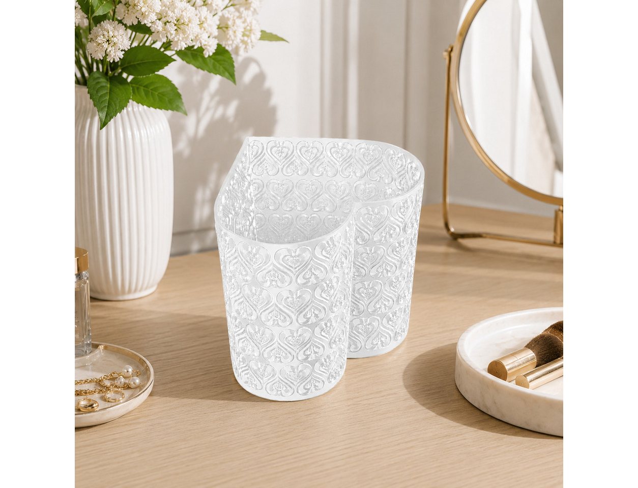 Alpha Electronics Dekovase Herz Organizer Vase Make-up Pinselhalter & Kosmetik Organizer, (Sparangebot, 1 St., hochwertiger 3D Druck), Moderne Deko für Schminkt – Bild 4 von 4