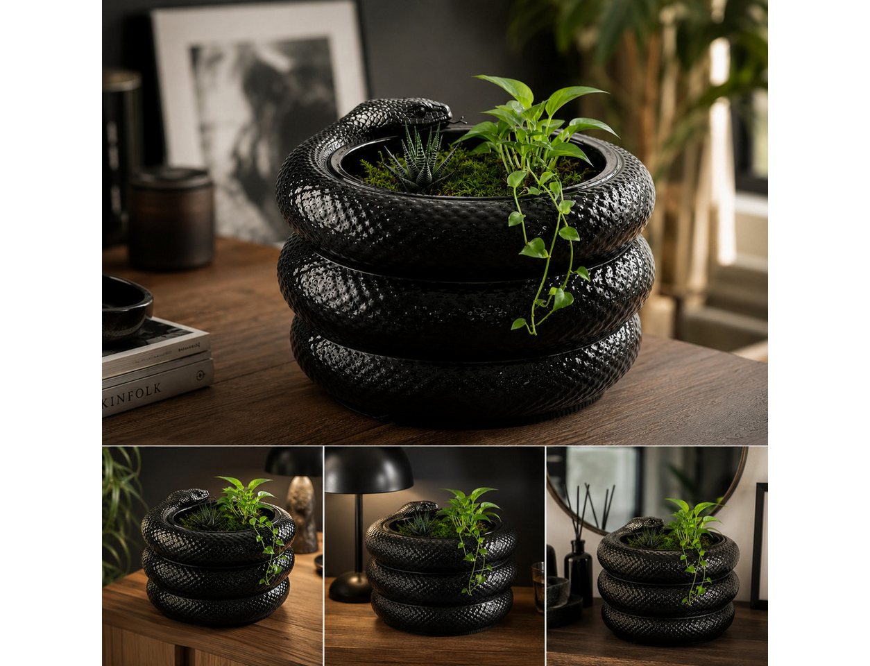 Alpha Electronics Dekovase Schlangen Vase Modern, Designer Pflanzgefäß in Schwarz & Weiß (Sparangebot, 1 St., hochwertiger 3D Druck), Moderne Wohnzimmer Deko M  – Bild 2 von 4