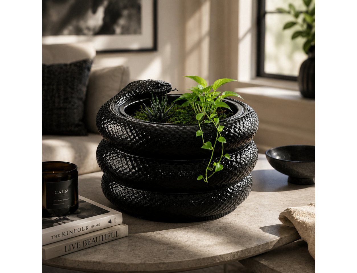 Alpha Electronics Dekovase Schlangen Vase Modern, Designer Pflanzgefäß in Schwarz & Weiß (Sparangebot, 1 St., hochwertiger 3D Druck), Moderne Wohnzimmer Deko M  – Bild 3 von 4
