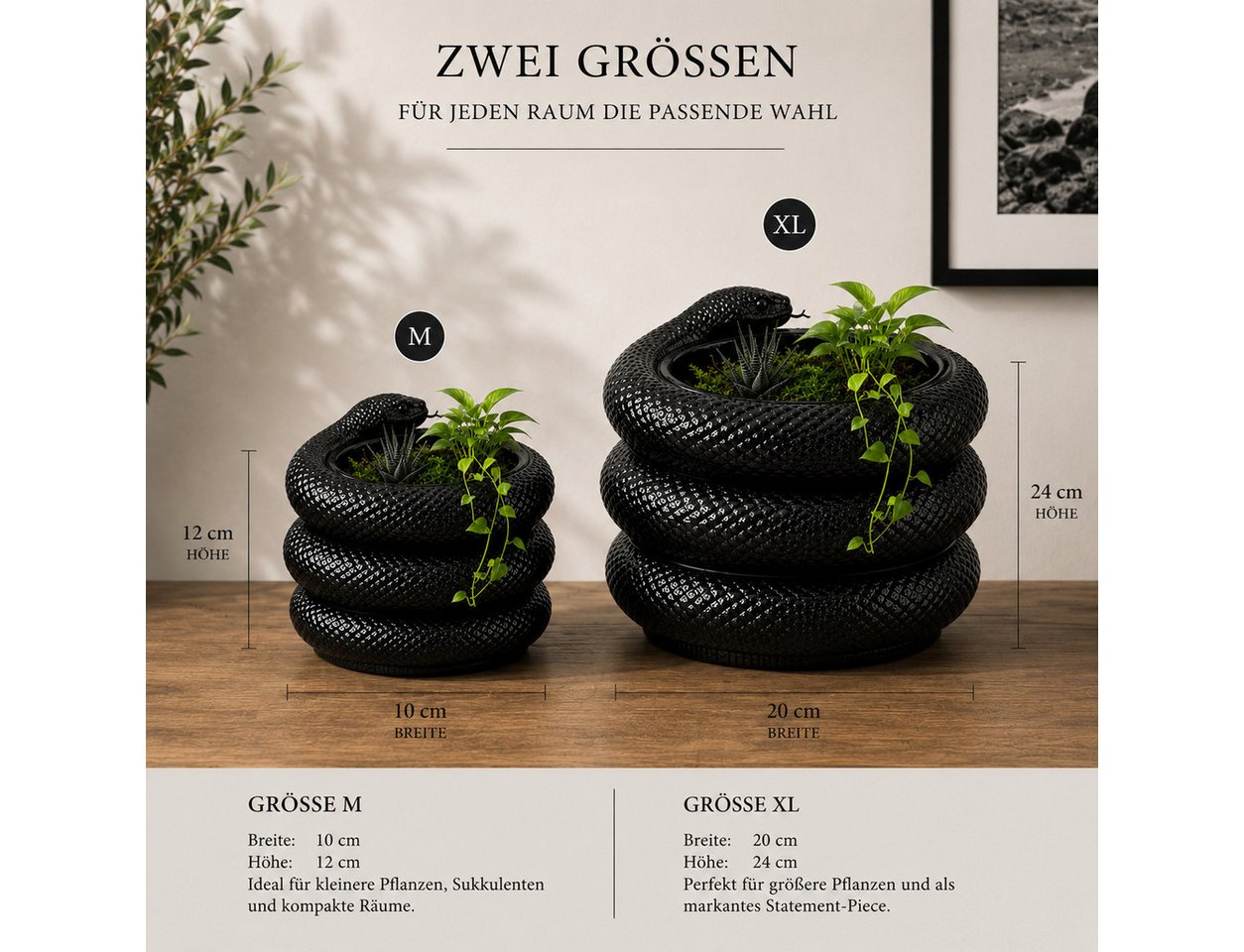 Alpha Electronics Dekovase Schlangen Vase Modern, Designer Pflanzgefäß in Schwarz & Weiß (Sparangebot, 1 St., hochwertiger 3D Druck), Moderne Wohnzimmer Deko M  – Bild 4 von 4