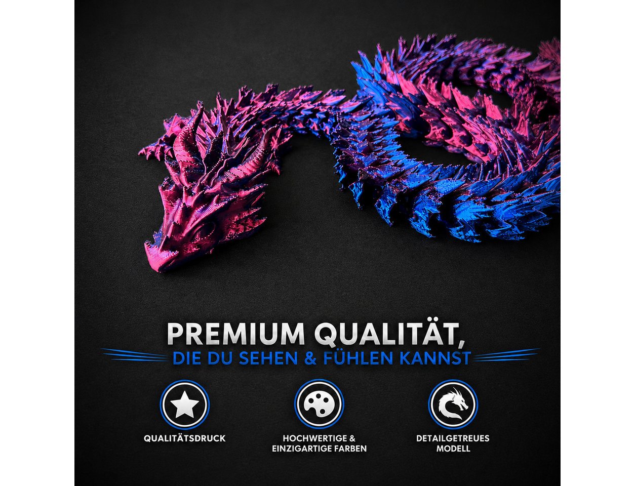 Alpha Electronics Fantasy-Figur Qualitäts-3D-Druck Drache, beweglicher Flexi Drache (Sammlerset, 1 St., Sparangebot), Deko, Geschenk & Sammlerstück, 8 Farben bi – Bild 2 von 3