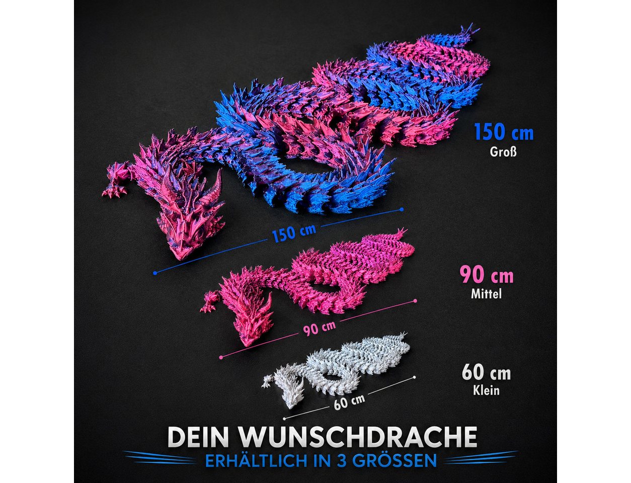 Alpha Electronics Fantasy-Figur Qualitäts-3D-Druck Drache, beweglicher Flexi Drache (Sammlerset, 1 St., Sparangebot), Deko, Geschenk & Sammlerstück, 8 Farben bi – Bild 3 von 3