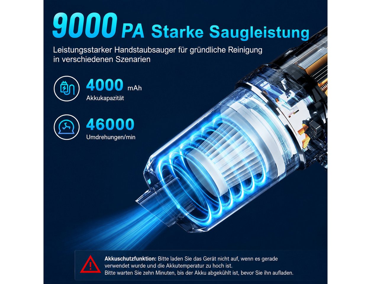 Alpha Electronics Handstaubsauger 3in1 Akku Staubsauger mit Beleuchtung, 120 W, mit Beutel, 5 Aufsätze + Ladekabel, Saug- & Ausblasfunktion – Bild 5 von 5