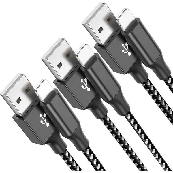 Alpha Electronics iPhone Daten-Ladekabel 3er Set Schwarz Smartphone-Kabel, Standard-USB, Lightning, USB Typ A (100 cm), Schnelles Laden & Datenübertragung, Robu