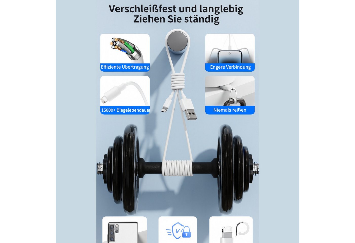 Alpha Electronics Ladekabel passt für iPhone 6 7 8 11 12 13 14 X Xs Xr Pro Max Plus Mini Smartphone-Kabel, USB Typ A, Lightning (200 cm), Datenübertragung, Hoch – Bild 4 von 5