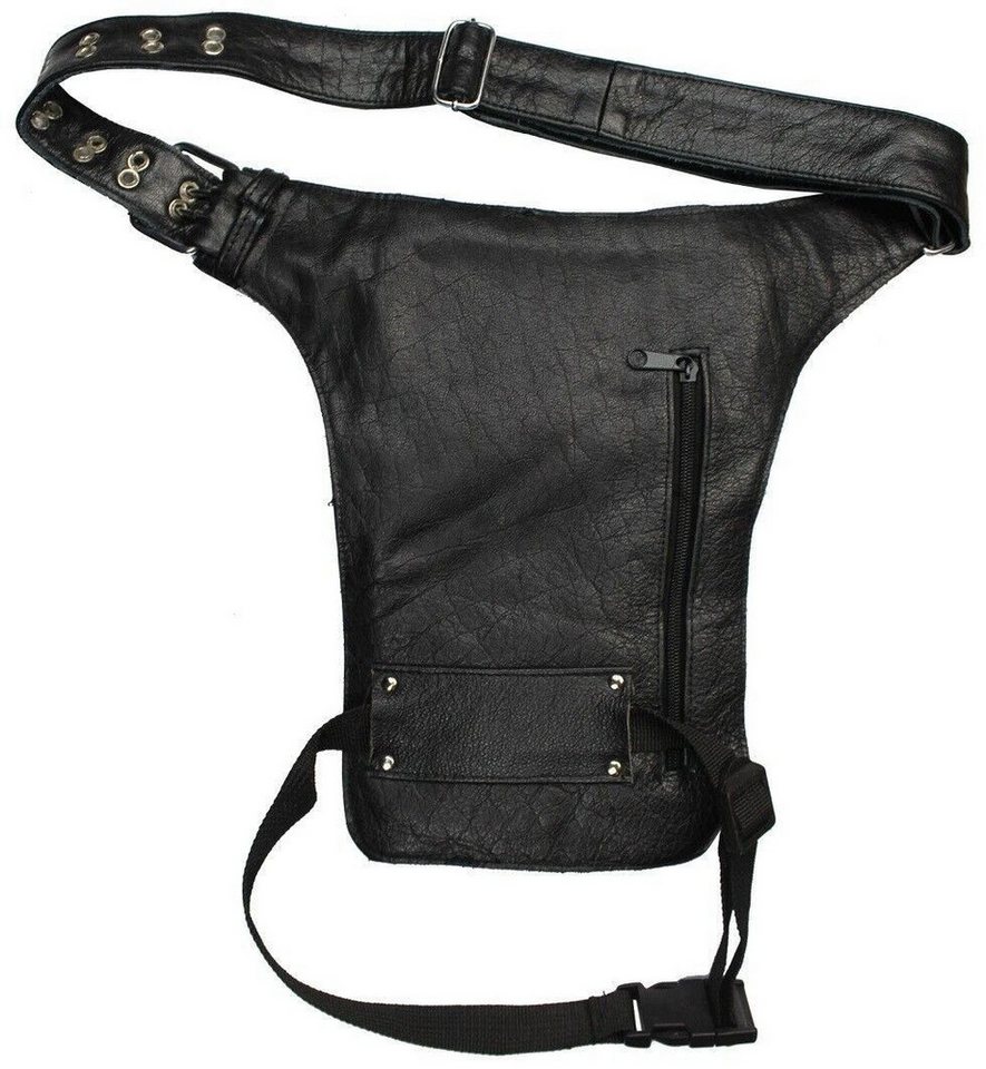 Alpha Speeds Beintasche / Bauchtasche aus echtem Leder Motorrad, Biker und Freizeit Schwarz, hochwertiges Echtleder, 3 Frontfächer & 1 großes Rückfach – Bild 2 von 2