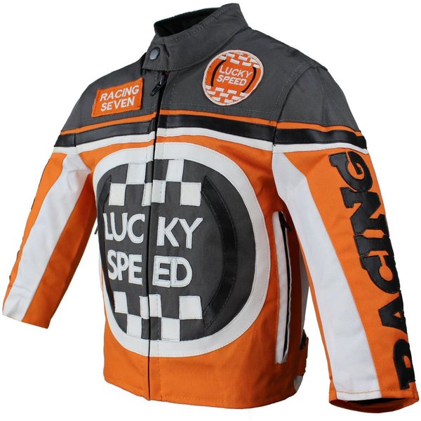 Alpha Speeds Bikerjacke - Kinder Lucky Speed Racing-/Freizeit – Kinderjacke in Orange Atmungsaktiv & Wasserabweisend & Ideales Geschenk für Ihr Kind