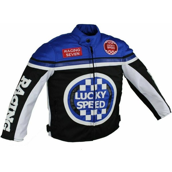 Alpha Speeds Bikerjacke - Kinder Lucky Speed Racing-/Freizeit – Kinderjacke in Blau Atmungsaktiv & Wasserabweisend & Ideales Geschenk für Ihr Kind