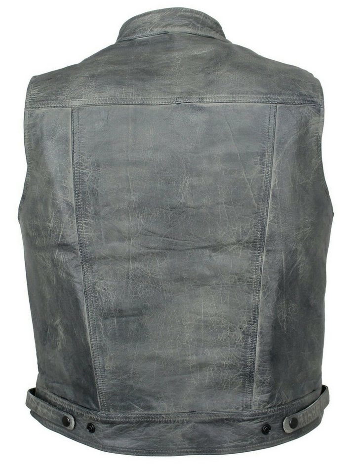 Alpha Speeds Lederweste Herren ANARCHY KLASSIKER Motorrad/Biker in Retro/Vintage Grau Robustes Rindsleder, viele Taschen, verstellbar, YYK-Verschluss – Bild 3 von 4
