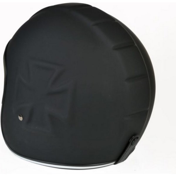 Alpha Speeds Motorradhelm ATELIER — Classic 3D Iron-Cross, Jet-Helm • Fiberglas • Matt Schwarz, nur ca. 800 g, inkl. herausnehmbare Wangenpolster, Slim & Smart 