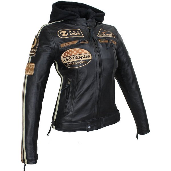 Alpha Speeds Motorradjacke Damen Leder Jacke Biker Freizeit Highway Jacke Braun & Beige aus weichem Lammleder, mit Protektoren & Kapuze