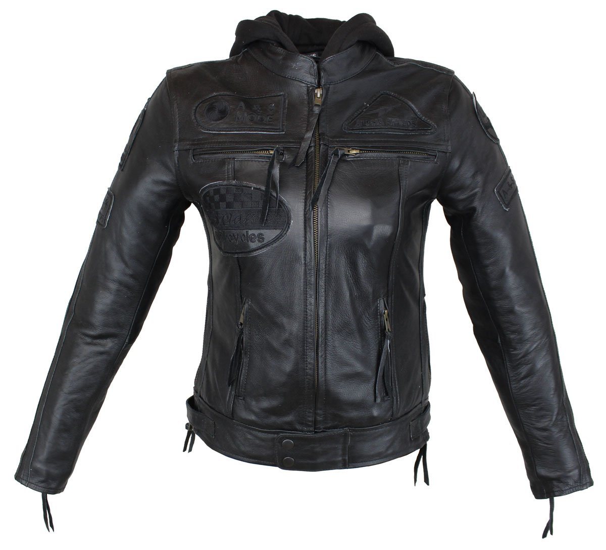 Alpha Speeds Motorradjacke - /Freizeit Damen Lammlederjacke Bikerjacke Highway 11 (mit einer abnehmbaren Kapuze) aus weichem Lammleder, inklusive einsetzbarer P – Bild 2 von 5